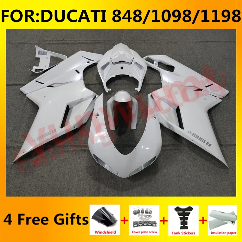 

New ABS Motorcycle Full Fairings Kit Fit for DUCATI 848 1098 1198 2007 2008 2009 2010 2011 2012 Bodywork Fairing set white