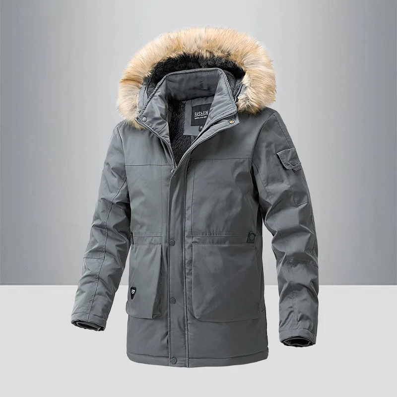 Men's Winter Waterproof Cotton-Padded Jacket Detachable Hood Mid-Length Thickened Design for Cold Weather Protection