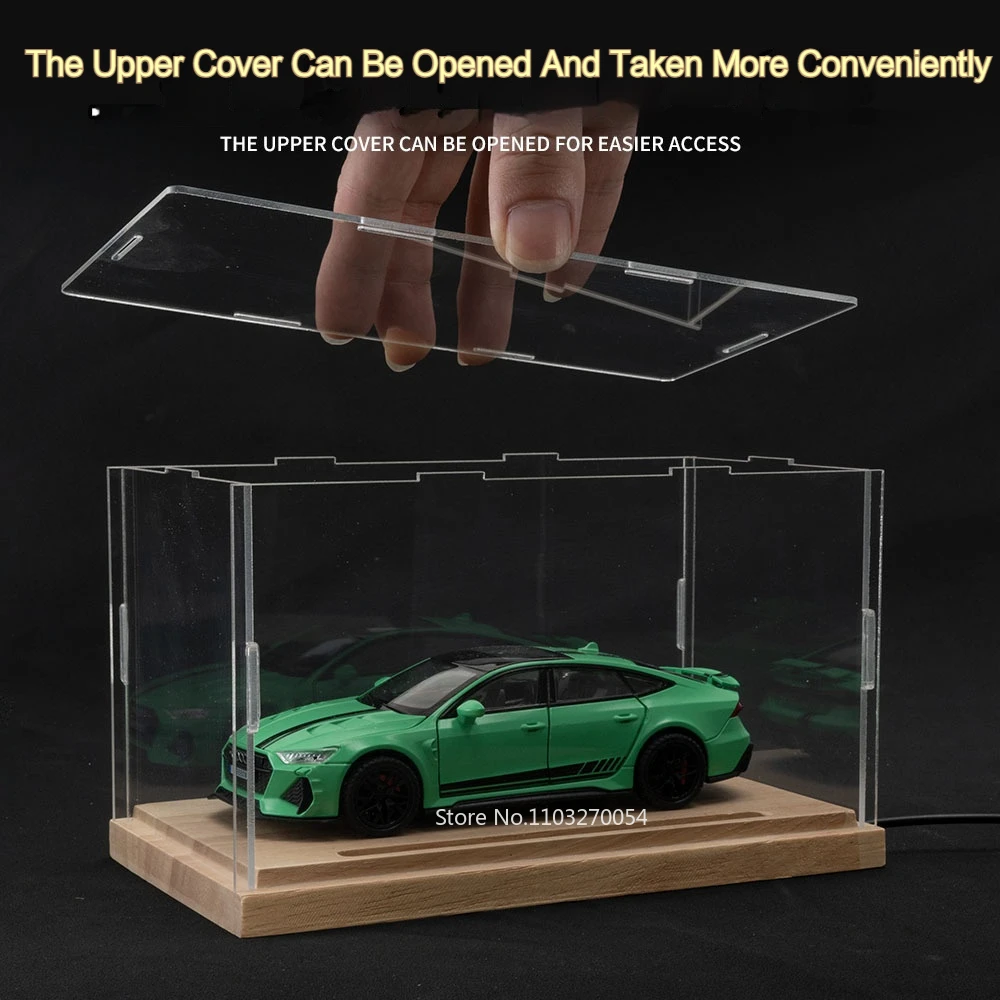 1/32 1/24 1/9 Acrylic Transparent Toy Car Model Display Box Ring LED Light Wooden Dust Cover High Transmittance Plastic Show Box