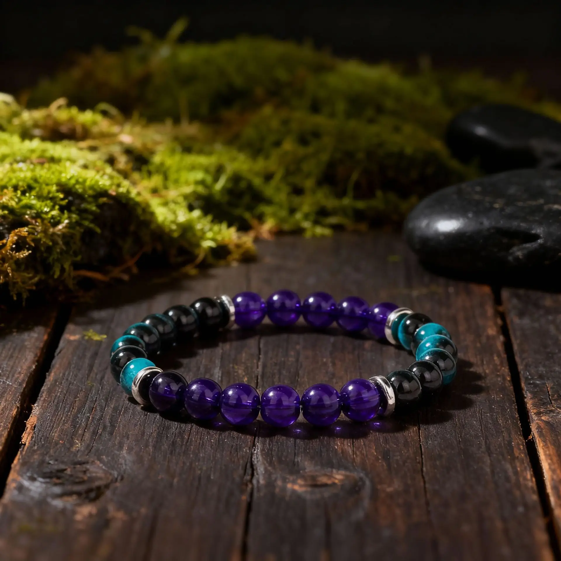 1pc Confidence Stretch Beaded Bracelet, Faux Blue Tiger's Eye with Lake-Blue Beads, Believe in Yourself & Move Forward Bravely,