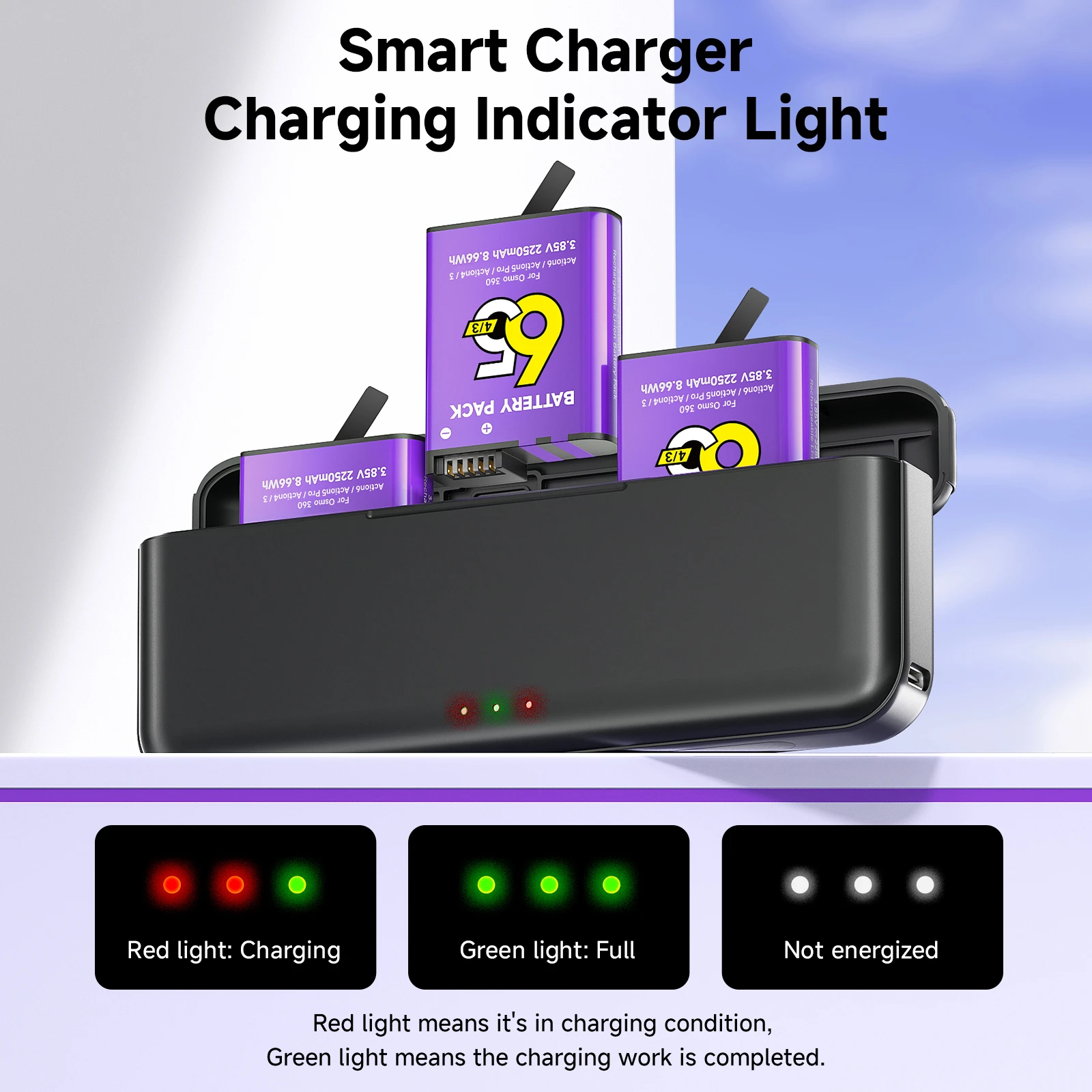 For DJI Osmo Action 6 5 Pro Action 4 3 Battery with Triple LED Charger 2250mAh for DJI Osmo 6 for DJI Osmo360 + TF Storage Box