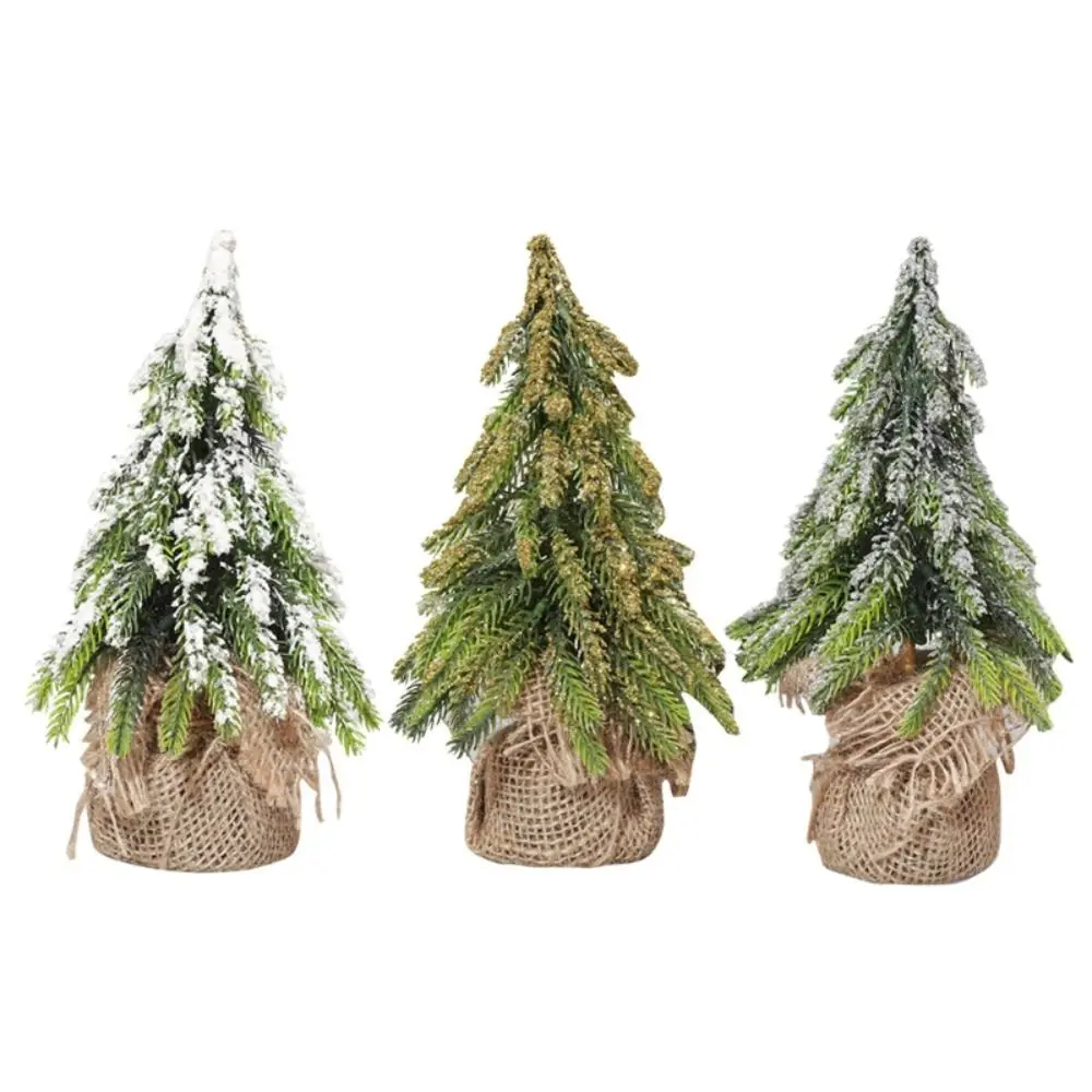 Burlap Miniature Snow Pine Tree Photography Prop Handmade Green Mini Christmas Tree Stable 26cm Living Room