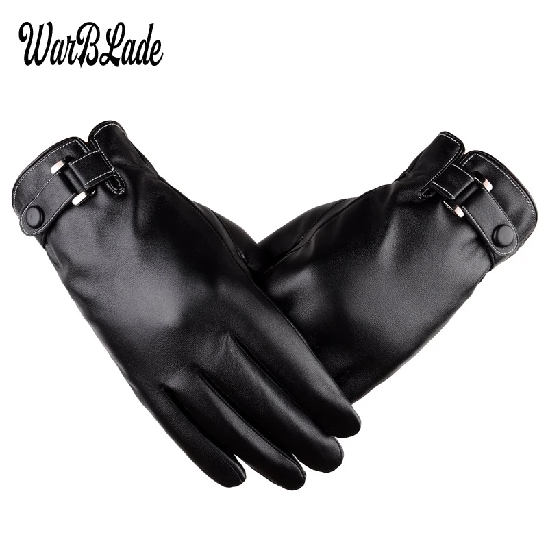 Guantes de negocios para hombre, manoplas de cuero PU para mantener el calor, pantalla táctil, a prueba de viento, para conducir, otoño e invierno,