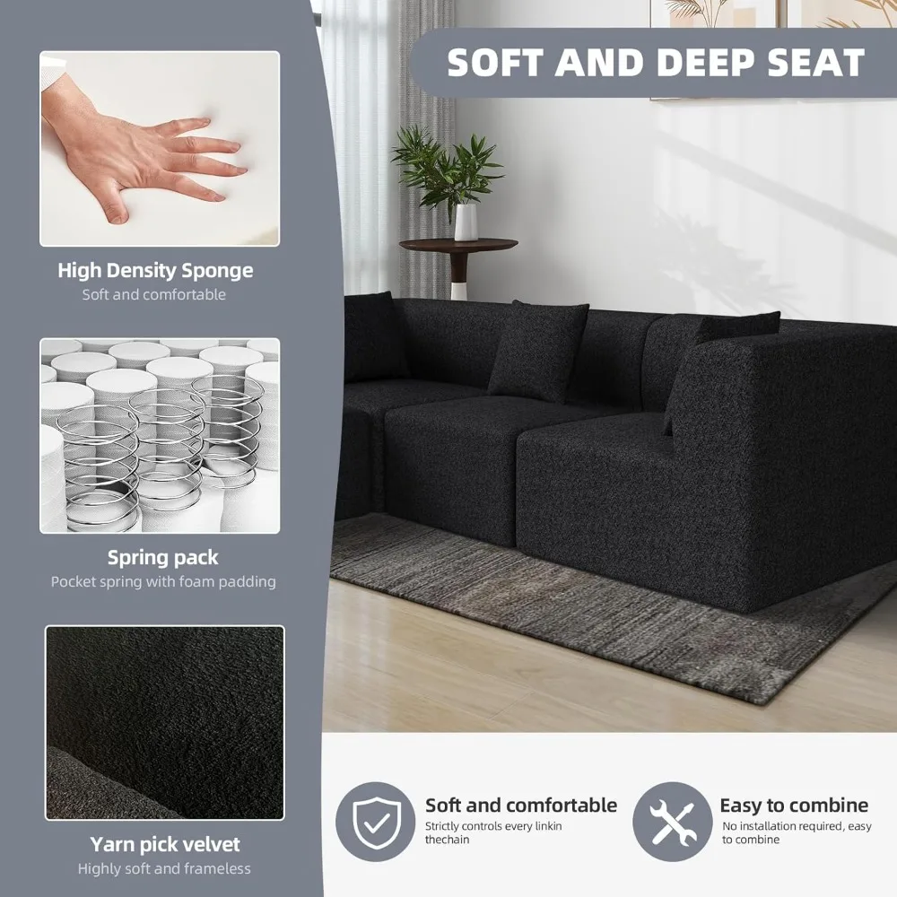 69 أريكة مقطعية على شكل حرف L مع مسند، أريكة سحابية قابلة للتحويل لغرفة المعيشة، أريكة صغيرة مريحة للأطفال الصغار