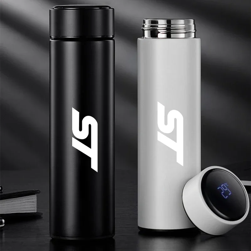

500ml Portable Car Smart Thermos Bottle Temperature Display Cup For Ford ST Racing Focus Mk3 Mk2 Fusion Auto Goods Accessories