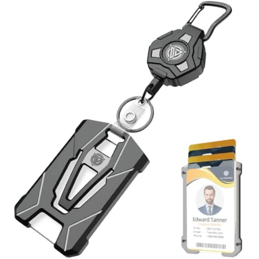 

Retractable Badge Holders, Heavy Duty Retractable Keychain with Tactical ID Card Holder Holds 6 Cards - 31.5" Badge Reel Key Ch