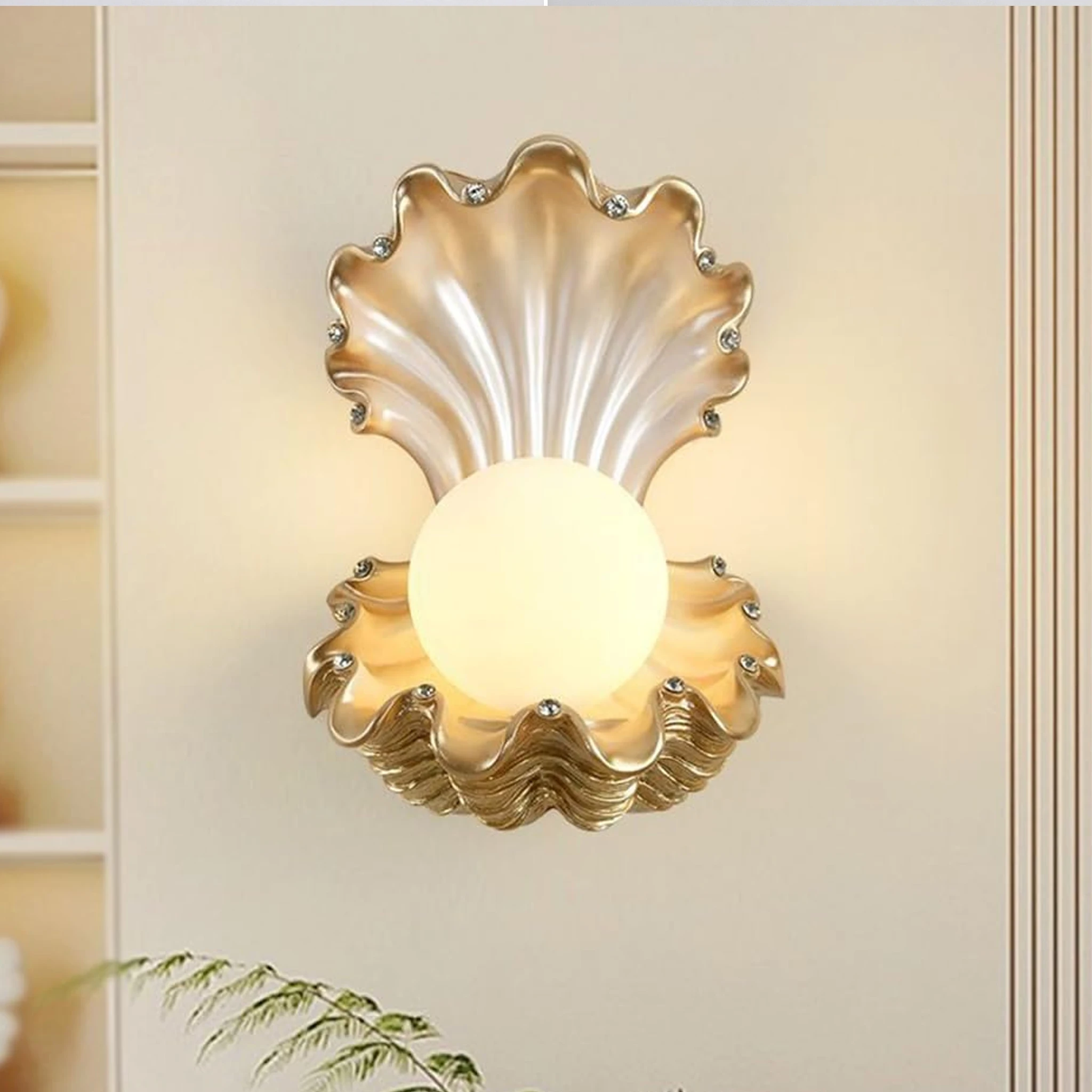 Shell Wall Sconce G9 Resin Glass Wall Lamp Romantic Shell Wall Light for Bedroom Kids Room TV Background Home Decor Lighting