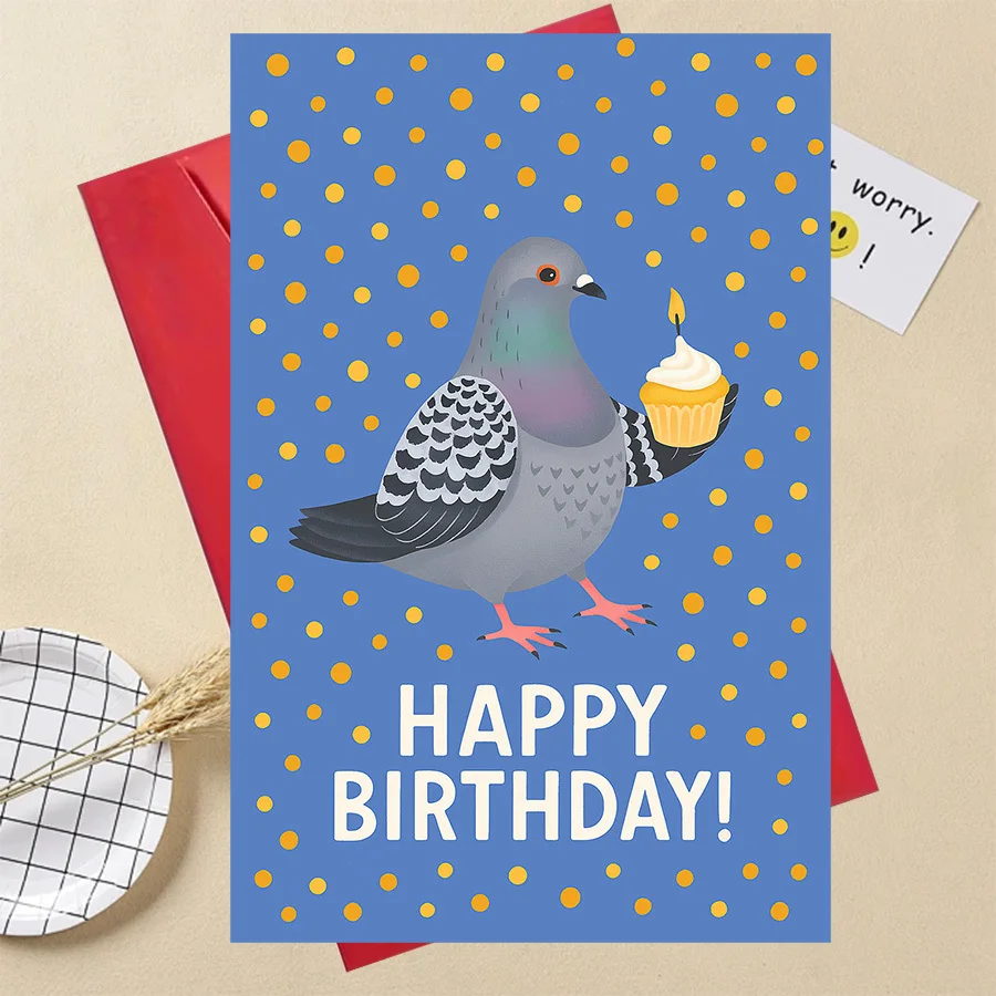 Cadeaux amusants, carte d'anniversaire originale avec un pigeon pour les amis, les collègues et les amoureux des animaux, motif de cupcake mignon pour les fêtes et les célébrations, cadeau de blague.