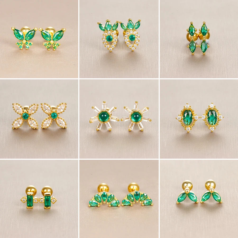 Motyl zielone kolczyki sztyfty damskie ze stali nierdzewnej Helix Tragus kolczyki do piercingu ślub zaręczyny estetyczna biżuteria aretes