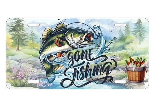 Gone Fishing Beer License Plate for Auto ATV Motorcycle MOPED bicycle bike gift Aluminum
