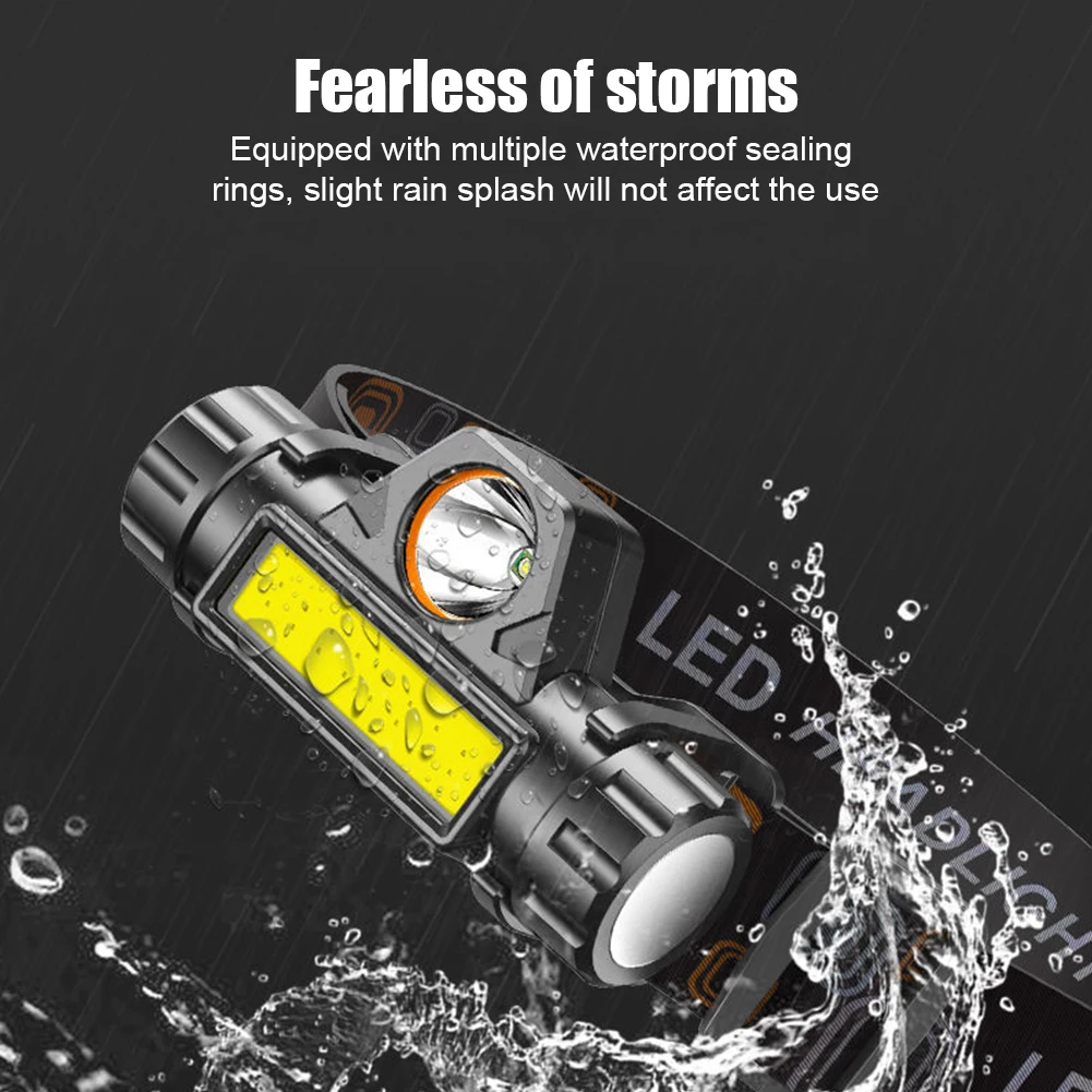 150LM Flashlights XPE+COB Camping Head Torches 400mAh Strong Light Micro-USB Rechargeable IPX4 Waterproof for Outdoor Activities