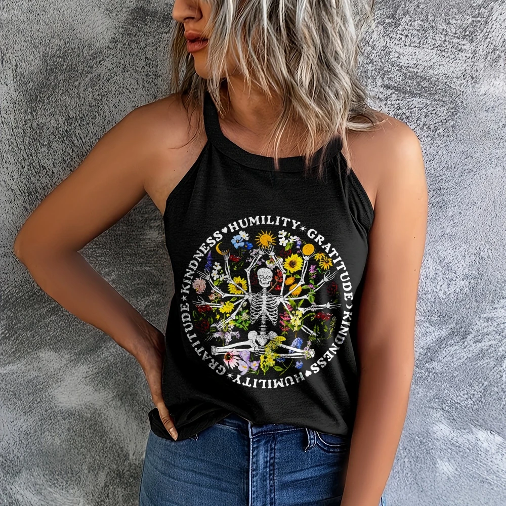 

Skeleton Yoga Women's Solid Color Versatile Vest,Women's Vest,Round Neck Vest,Trendy Tank Tops,Summer Tank Top,Work Out Tank Top