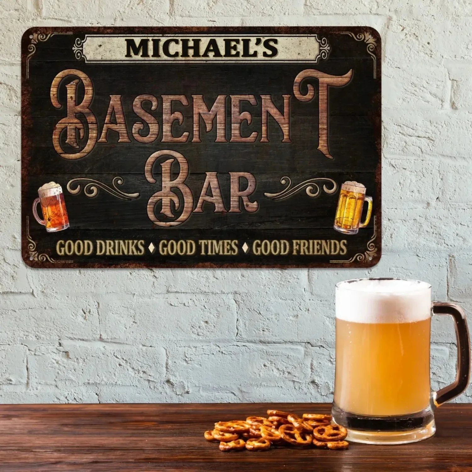 CIFbuy Personalized Basement Bar Metal Wall Sign Waterproof Dustproof Custom Garage Bar Home Bar Decor (Only Decoration)