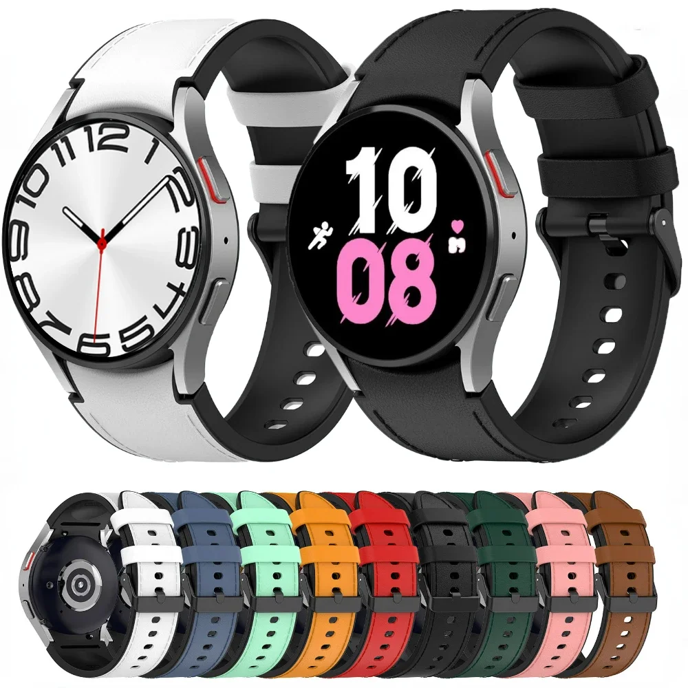 Silicone Leather Strap For Samsung Galaxy Watch 7/6/5/4 44mm 40mm/5 Pro 45mm Bracelet for Samsung Watch 6 Classic 47mm 46mm Belt