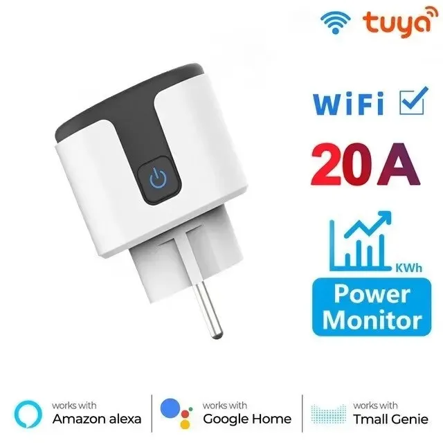 Tuya WiFi Smart Steckdose 16A/20A EU Smart Socket mit Stromüberwachung und Zeitschaltuhr, Smart Life Unterstützung für Alexa und Google Home