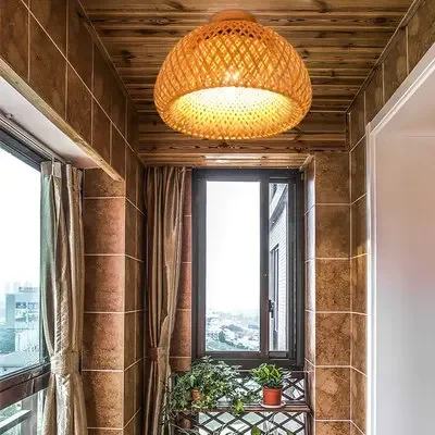 Bamboo Pendant Light Lamparas Lamp Bamboo 30/38cm Hanging Lampshade Pendant Light Deco Chinese Lantern Rattan Chandelier Large