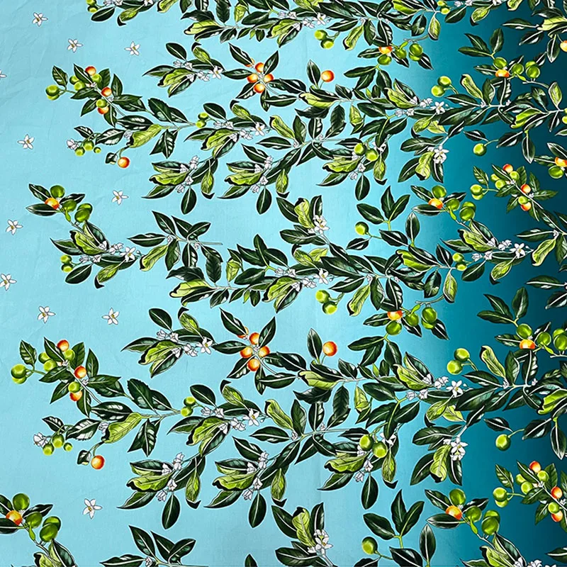 

Kumquat and Leaves Printed Poplin Cotton Material Fabric For Women's Dress Blouse Pants Handmade DIY Cloth Sewing Material