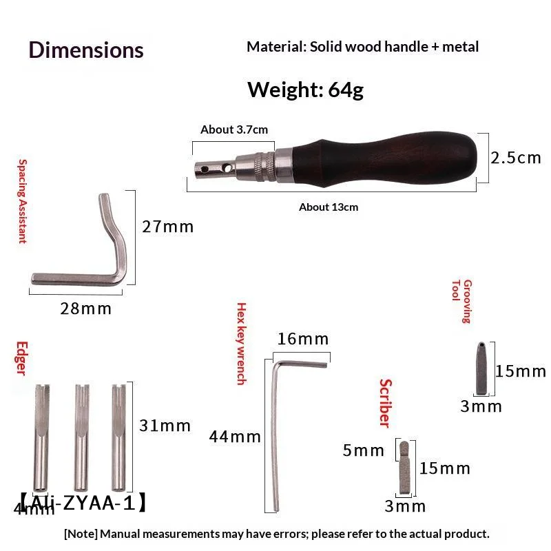 【A】7-in-1 Leather Groover Tool Pro Adjustable, Stitching Creasing Edge Beveler Carving Cutting Kit for DIY