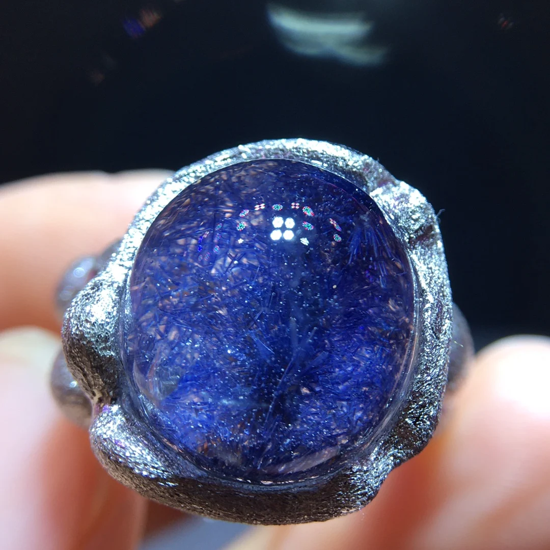 

Регулируемое кольцо из натурального синего рутилированного дамортьита 13,7/12,5 мм, женское и мужское кольцо, ювелирные изделия AAAAAAA