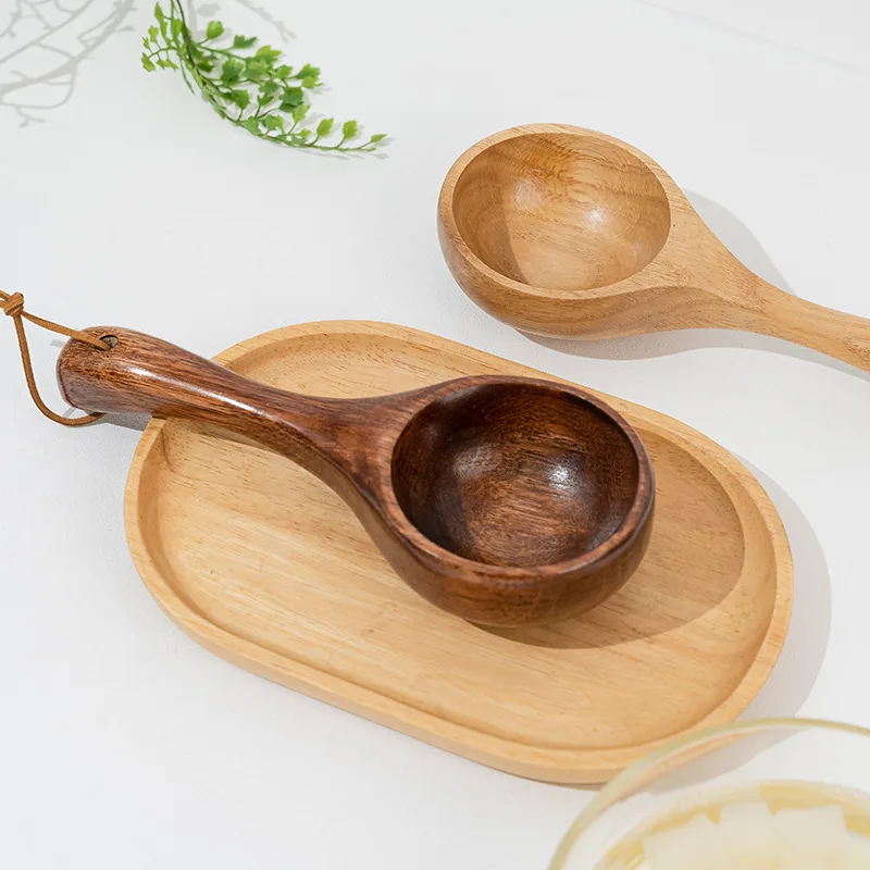 Creative Japanese Style Household Whole Wood Long Handle Dry Rice Spoon Practical Wooden Measuring Spoon Water Ladle