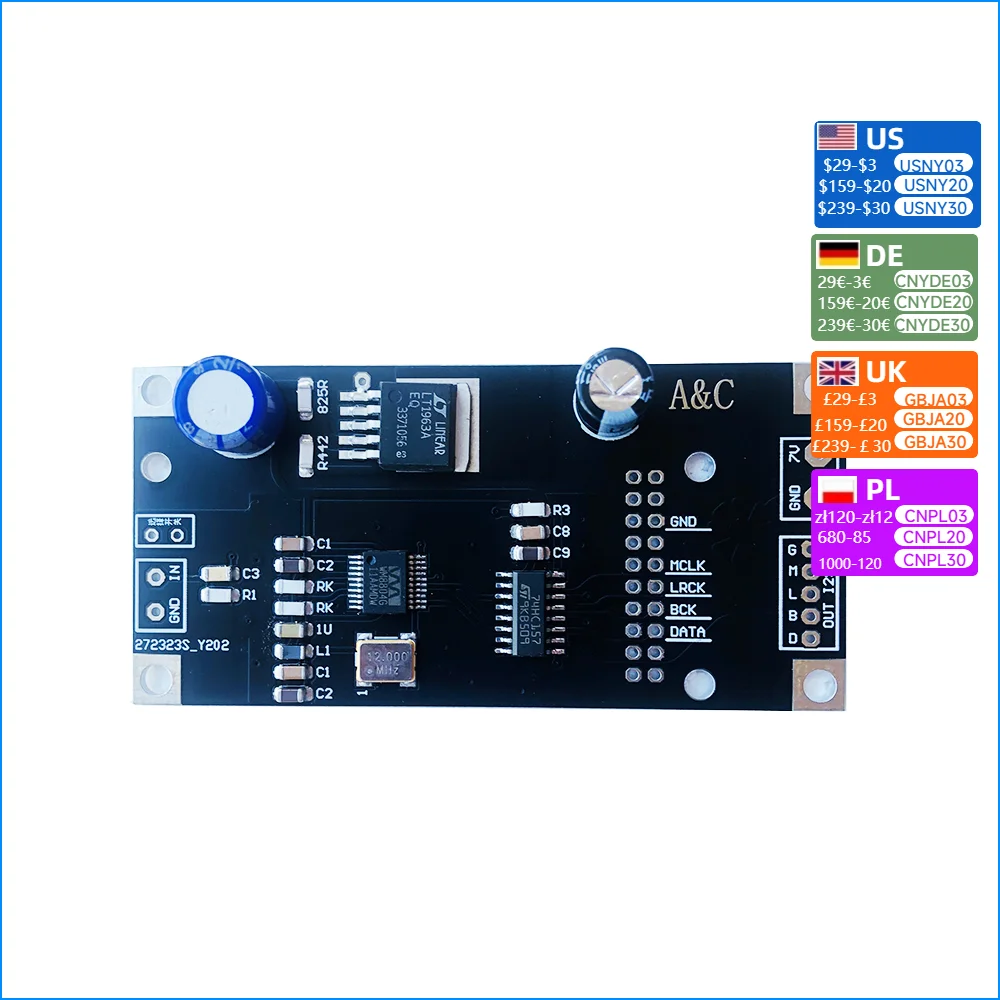 WM8804 coaxial receiver board compatible with Italian interface I2S inputs LT1963 linear regulator 192K beyond CS8412 AK4118