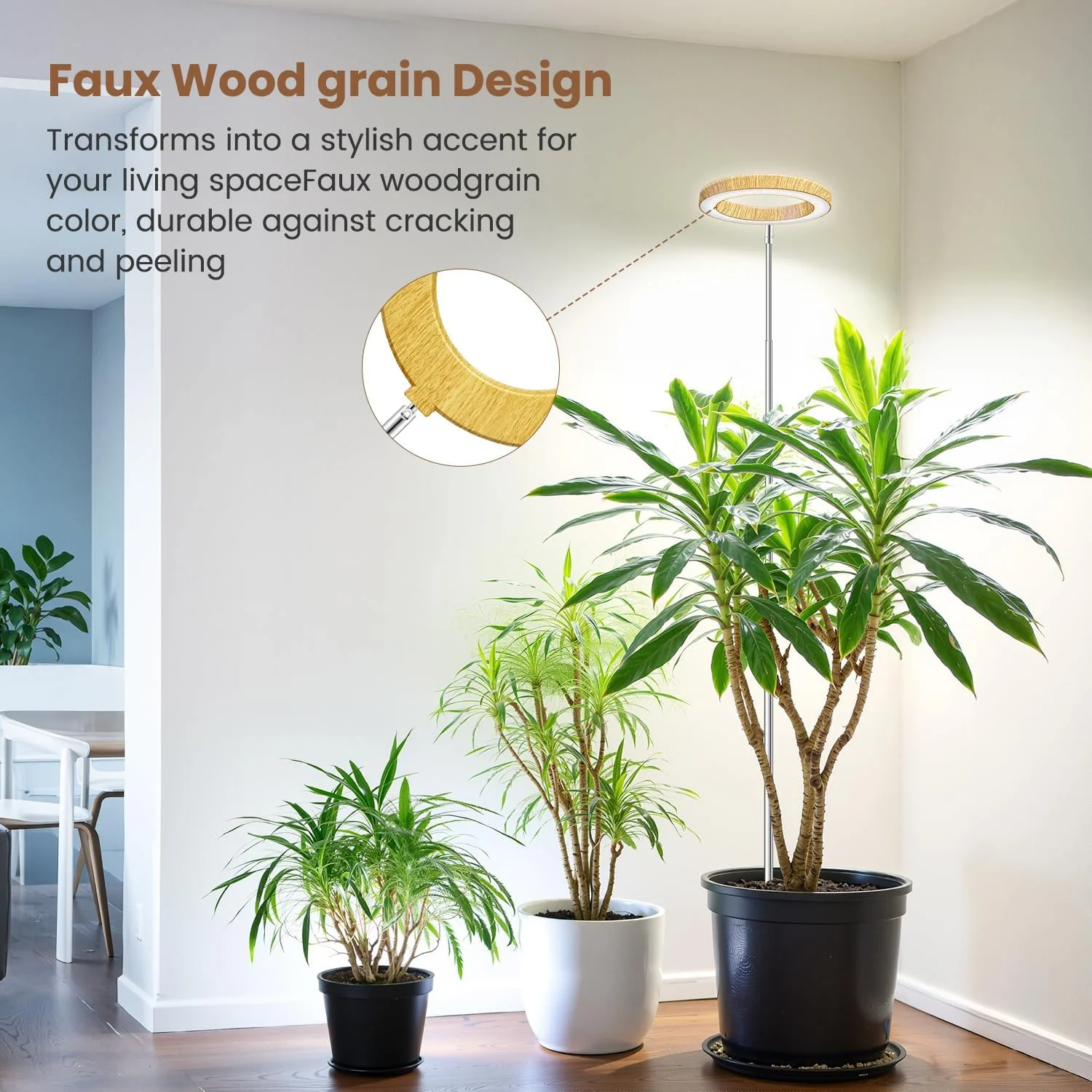 Indoor Plant Grow Light, Full-Spectrum Indoor Plant Grow Light with 3/9/12 Hour Timer, 3 Color Modes, 10 Brightness Levels, 10-65inch Height-Adjustable Wood-Grain Plant Grow Lights