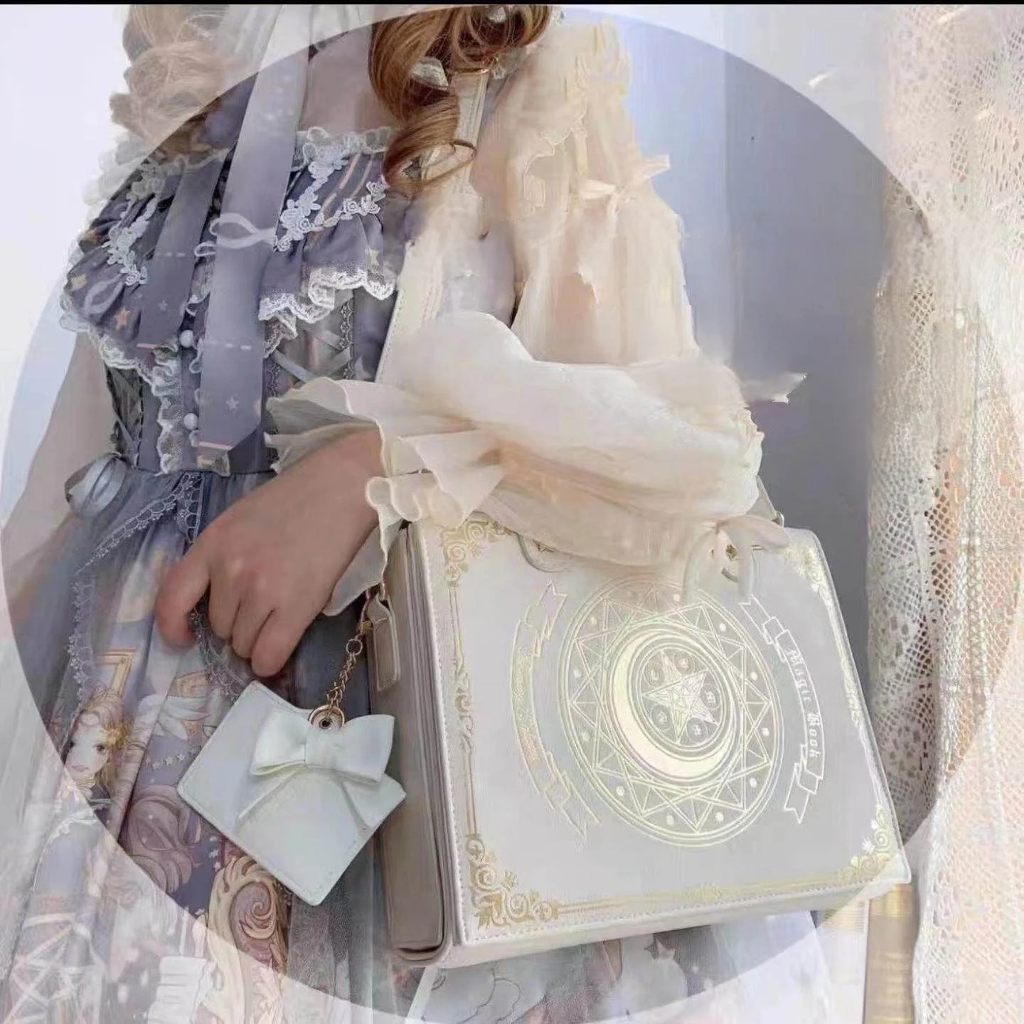 Cute Lolita Girls Shoulder Bag Elegant Retro Magic Book Square Bag Black Pentagram Magic Circle Sweet Kawaii Lady Backpack