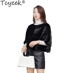 Tcyeek Real Mink Fur Coat Women Winter Clothes Women's Fur Jackets 2024 Patchwork Mink Short Style Real Fur Coats Pullover