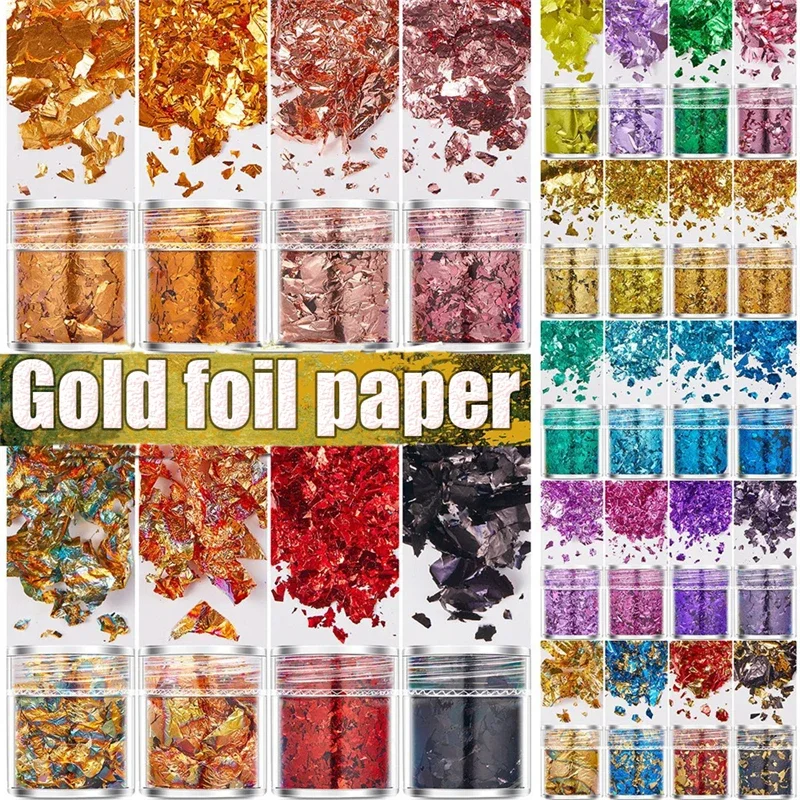 4 Bottle Gold Leaf Flakes Sequins Glitter Epoxy Resin Filling Gold Foil DIY Nail Art Decor Foil Paper Jewelry Making Accessories