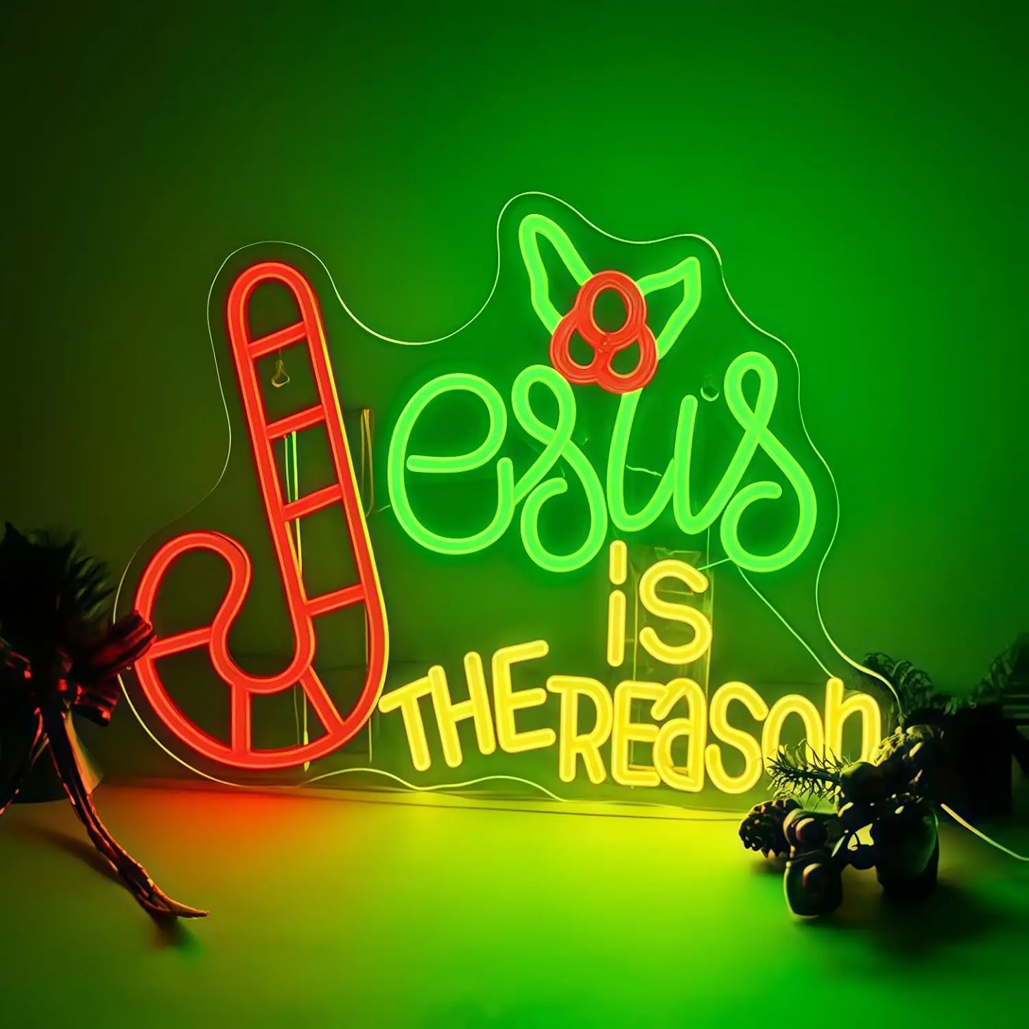 Jesus Is The Reason Neon Sign Led Neon Light For Religious Christmas Church Chapel Living Room Cafe Wall Art Decor Holiday Gifts