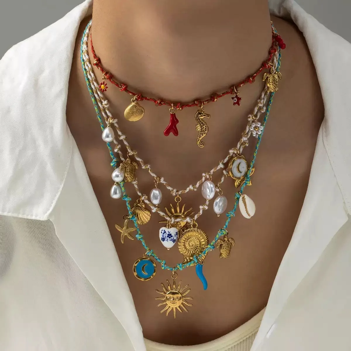 

Marine Style Pendant Necklace for Women, Handmade Weaving Chain Necklace with charms, Daily Jewelry Decoration