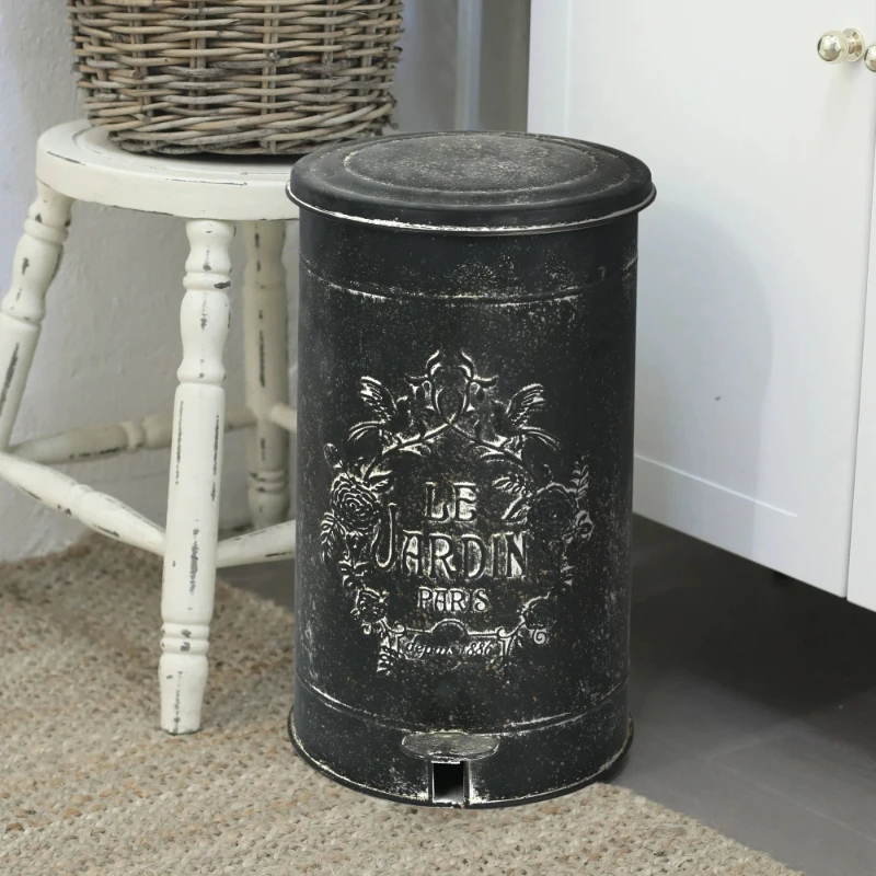 Garden Iron Trash Can with Foot Pedal Vintage Embossed Outdoor Waste Bin for Courtyard Rustic Garbage Can Yard Recycling Station