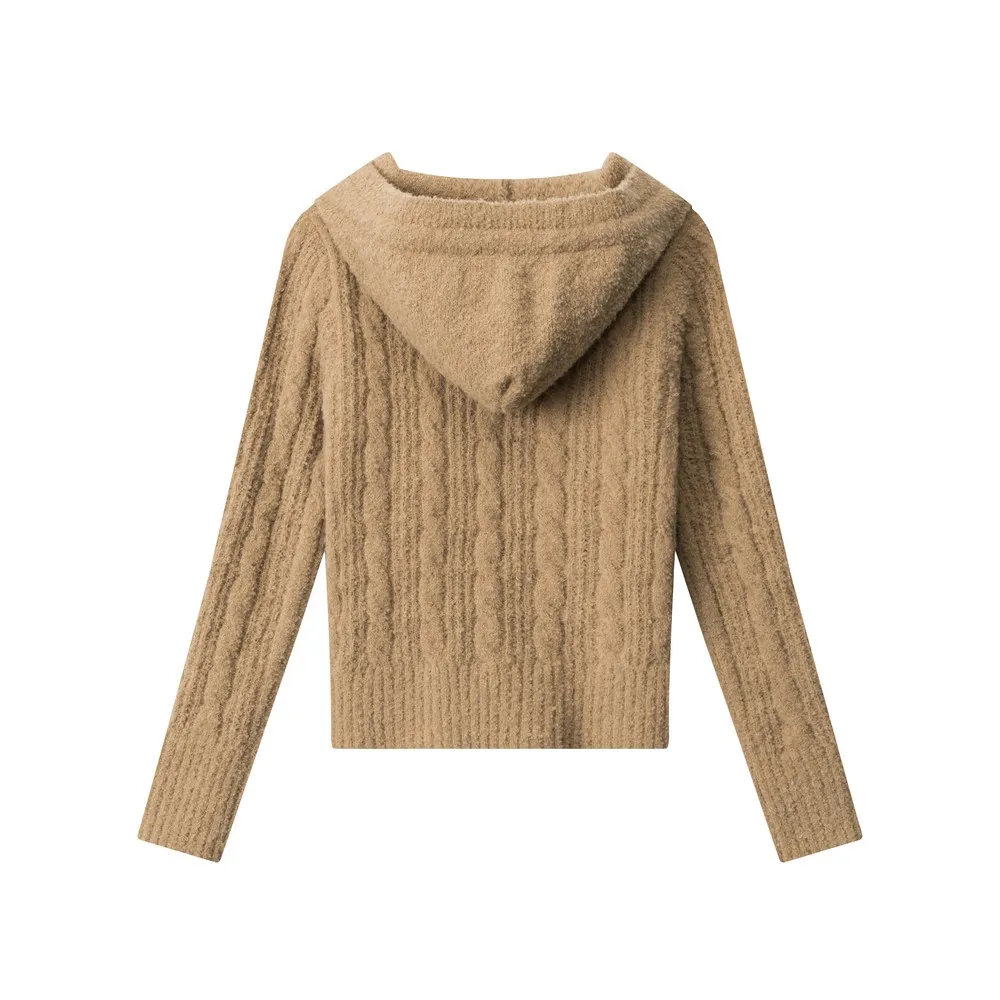 재미있는 털이 많은 볼 디자인 슬림핏 후드 여성 스웨터 니트 디자이너 겨울 옷 여성 소녀 우아한 긴 소매 탑스 풀오버