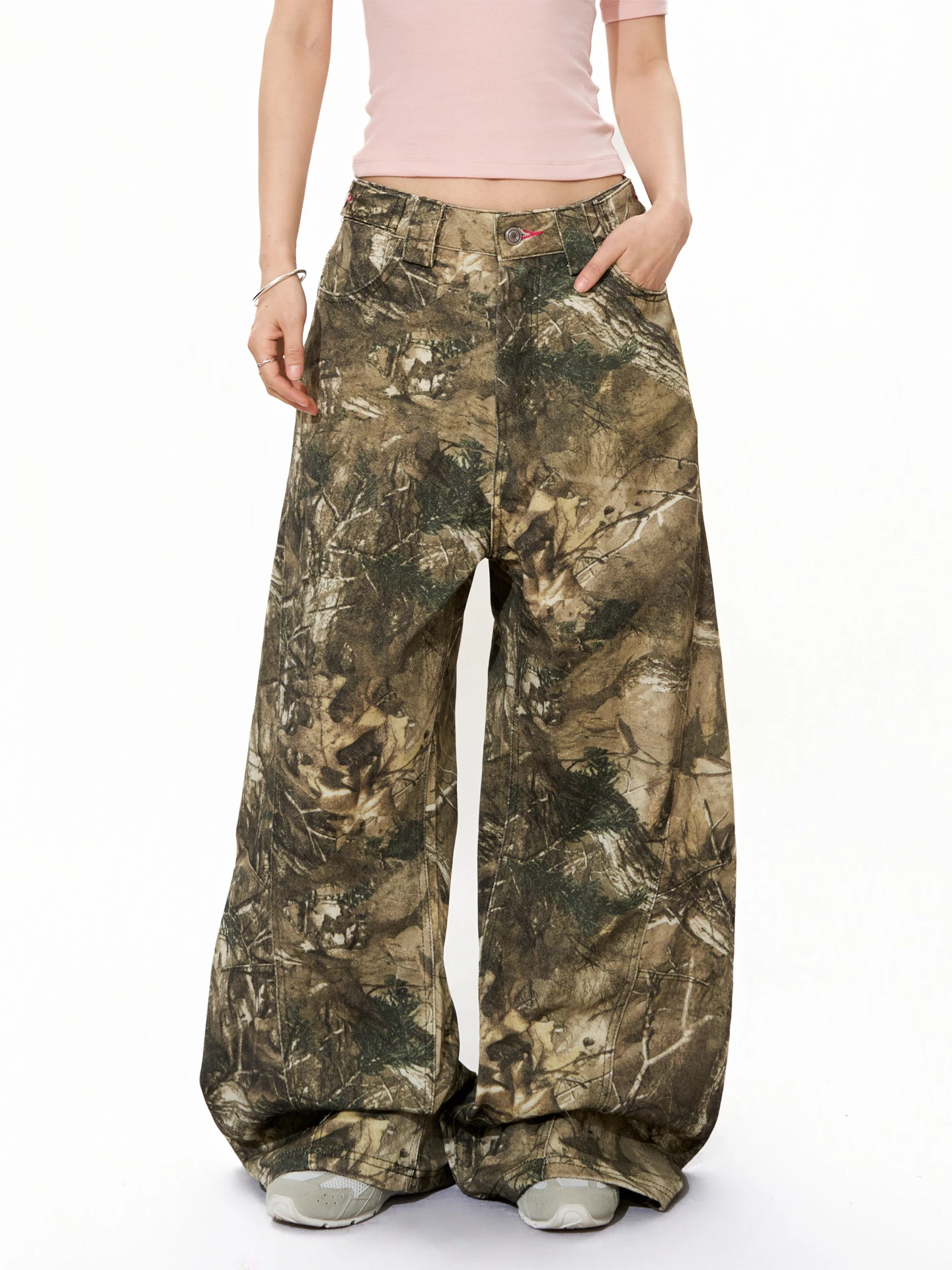 

Джинсы S3T5 в американском ретро-стиле с вышивкой камуфляжными ветвями, широкие, повседневные, свободного кроя, с завышенной талией, из денима, для женщин