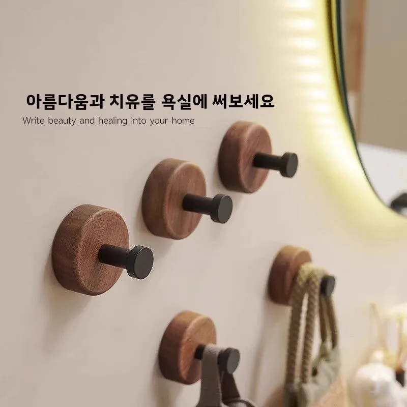 월넛 질감 흡착식 손잡이 걸이형 후크 가정용 주방 벽걸이 수납 랙 무타공 걸이형 정리대 썸네일 4