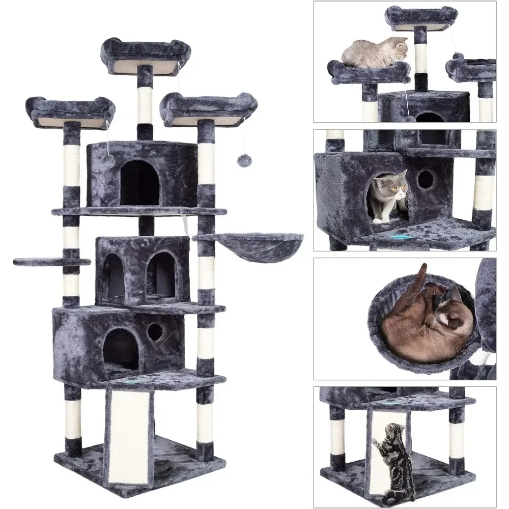 

Cat Tree, 73.4-inch Cat Tower, With 3 Caves And 3 Habitats, Equipped With Sisal Scraping Columns, Sturdy And Stable