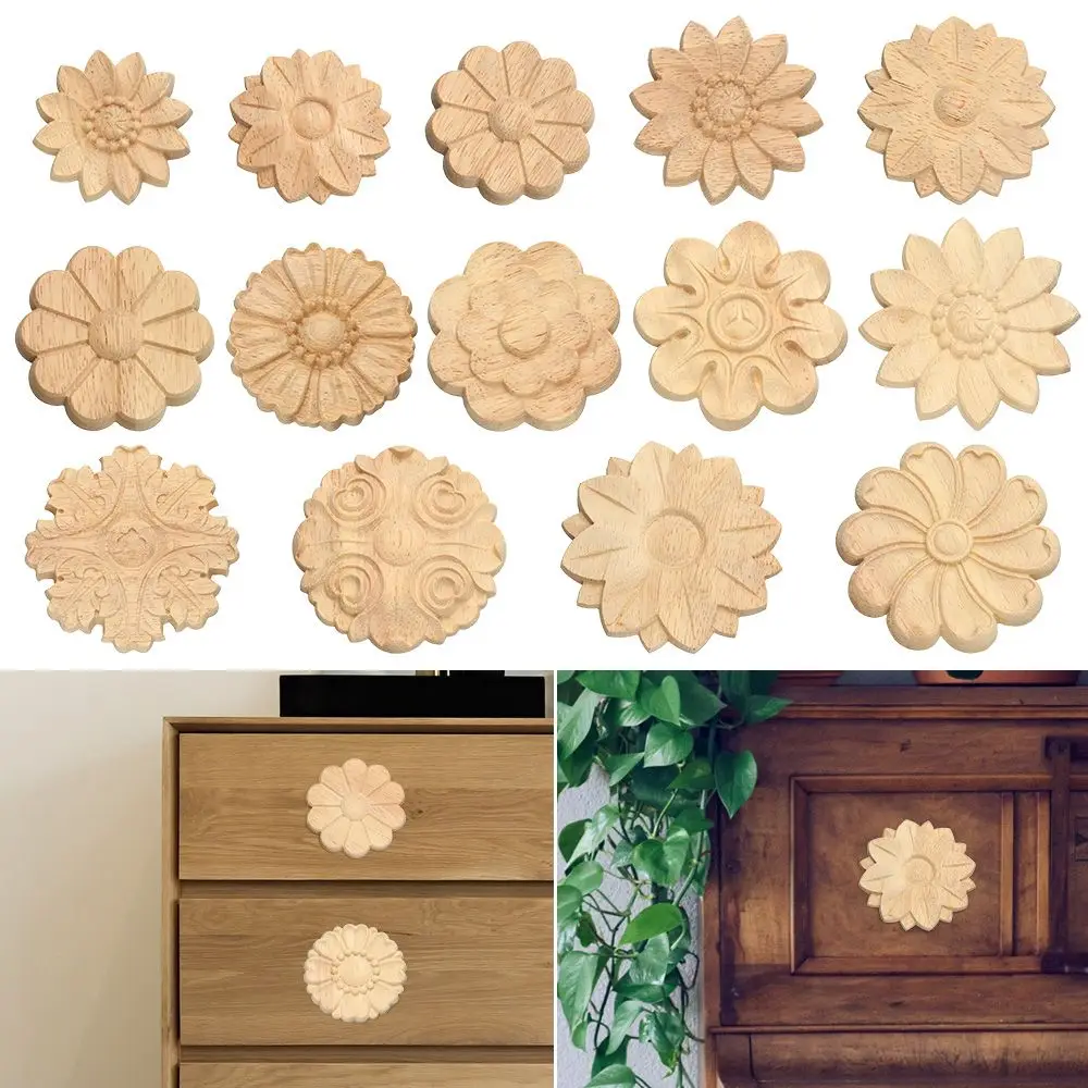Natural Floral Wall Door Decoration Unique Corner Appliques Frame wooden Figurines Crafts Wood Carved Woodcarving Decorative