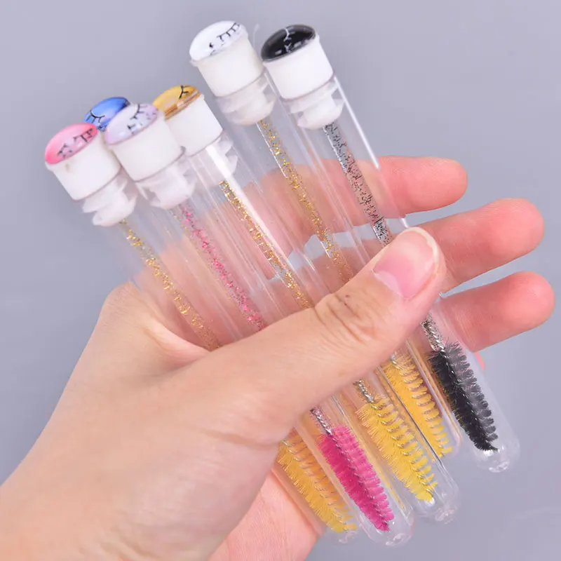 1pcs Eyelash Brush With A Cap Colorful Applicator Makeup Tool Eyelash Brush Tube Mascara Wands With Lashes On Caps Lash Wand