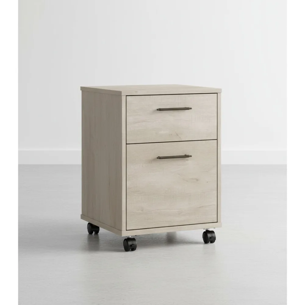 2-Drawer Rolling File Cabinet with Wheels, Mobile Storage Cart for Home Office in Washed Gray
