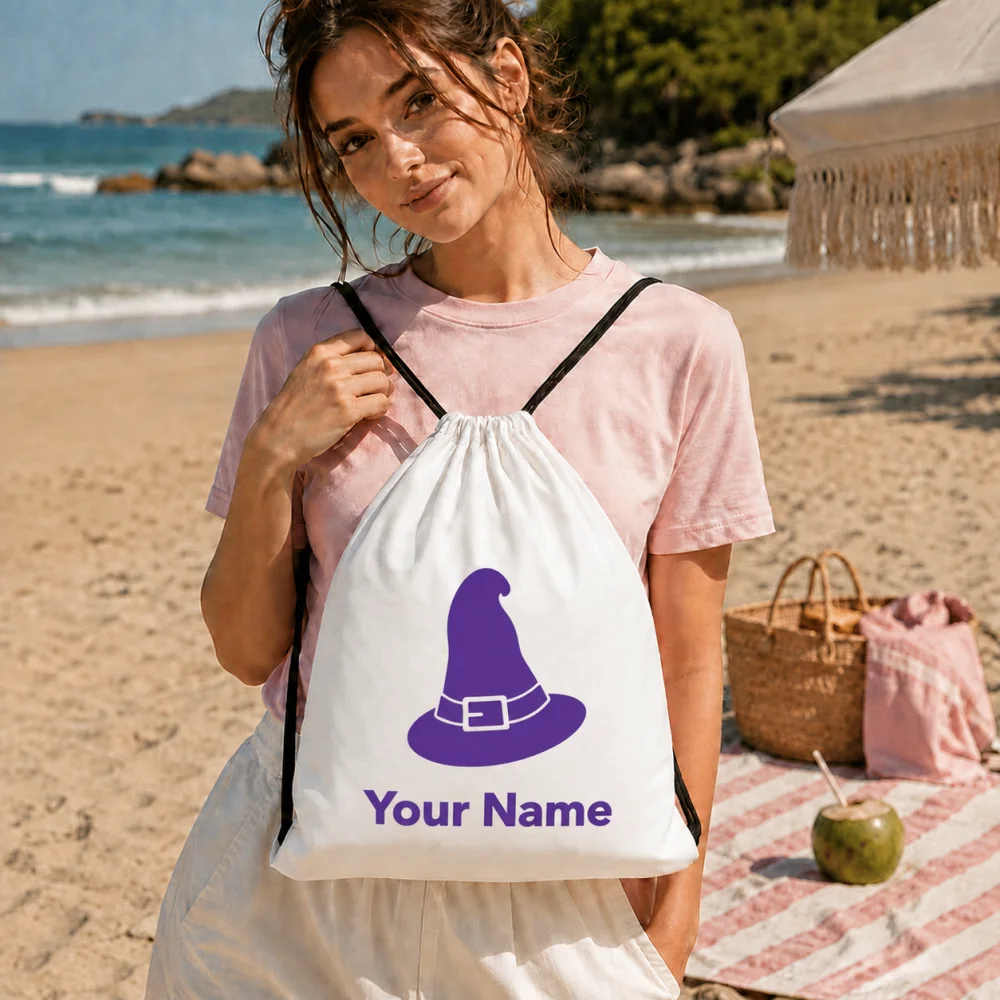 Personalized Wizard Hat Drawstring Backpack Custom Name Kids Halloween Candy Bag Halloween Party Storage Gift Bag