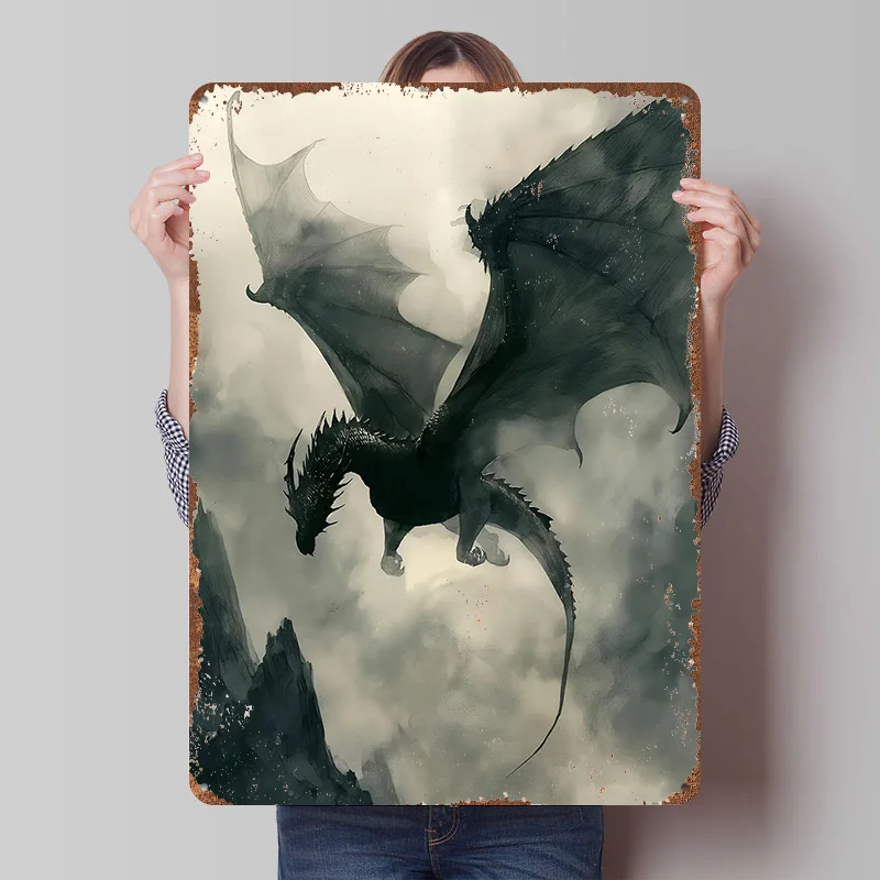 Black Dragon 1 Gedrucktes Poster, individuelle Wandkunst, Retro-Vintage-Metallblechschilder für die Inneneinrichtung, Wohnzimmer, Haus
