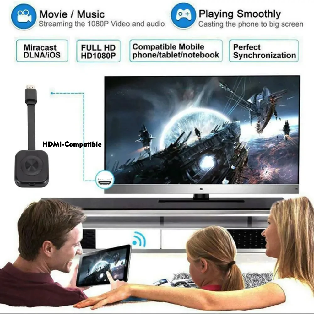 Dongle de exibição sem fio WiFi, TV Stick, adaptador de vídeo, Airplay, tela DLNA, espelhamento compartilhado, iPhone, IOS, telefone para TV, 1080p