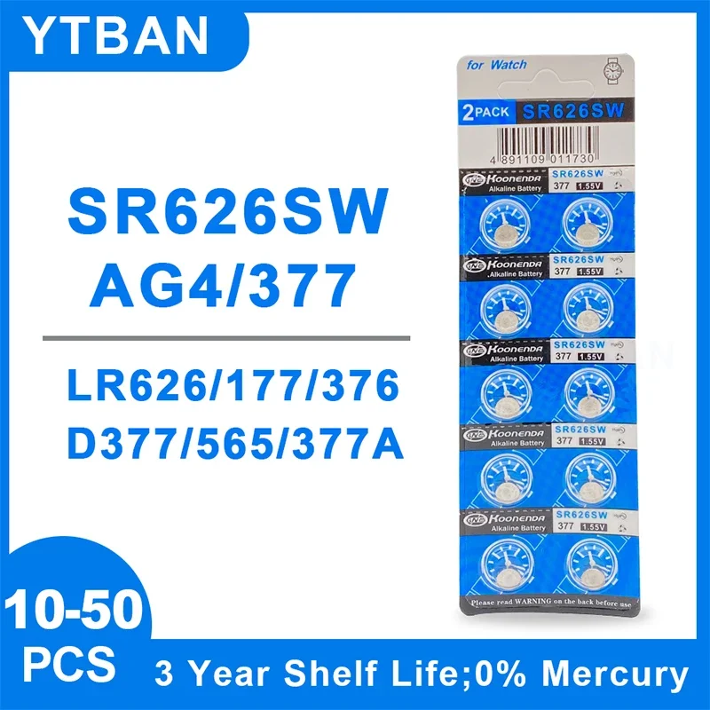 High Quality LR626 AG4 1.55V Alkaline Button Battery SR626SW 377 177 LR66 G4A 377A V377 CX66 Coin Cell for Watch Clock Remote