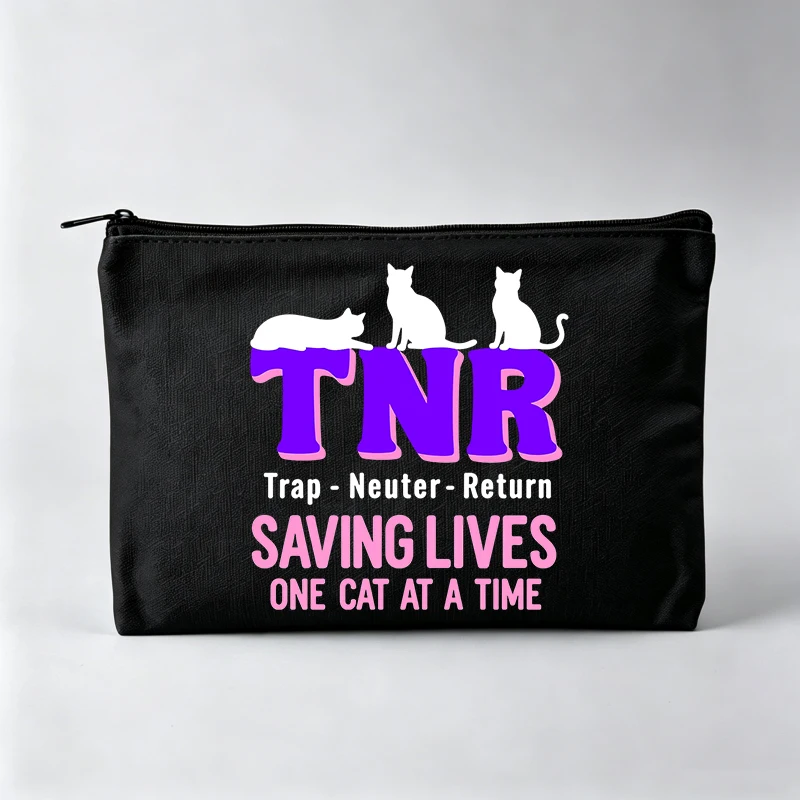 Women's Cat Graphic Makeup Bag with Letter Print, Zipper Cosmetic Pouch for Daily Use