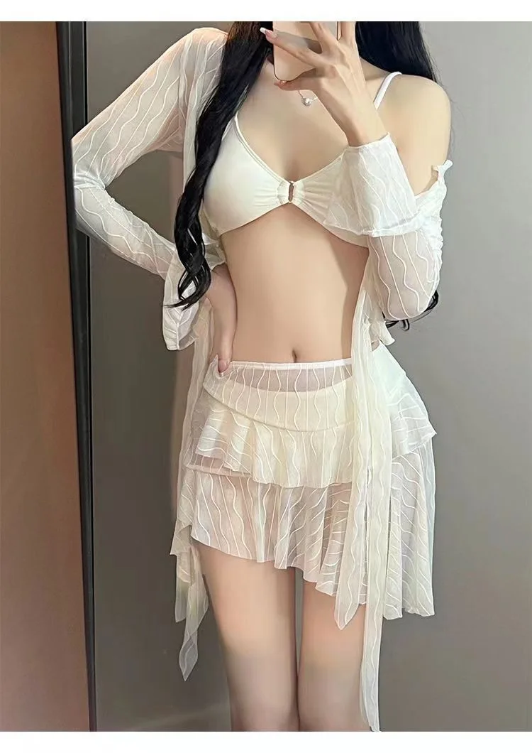 

New Long Sleeve Lace Swimsuit Multi Piece Set with Sexy Charm, Gathers for Vacation Hot Spring Bikini Women