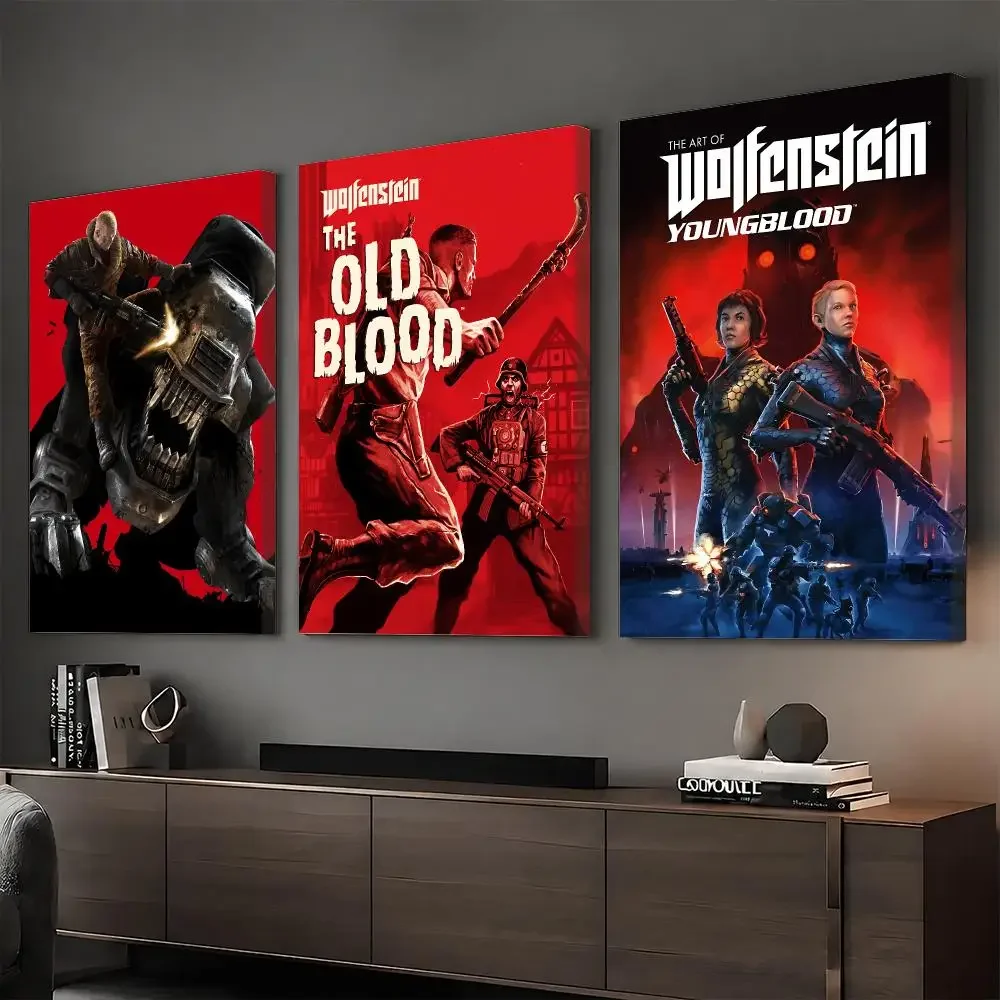 W-Wolfenstein Game Painting Calligraphy HD Canvas Print Poster Wall Art | Optional Frame | Modern Hallway Decor