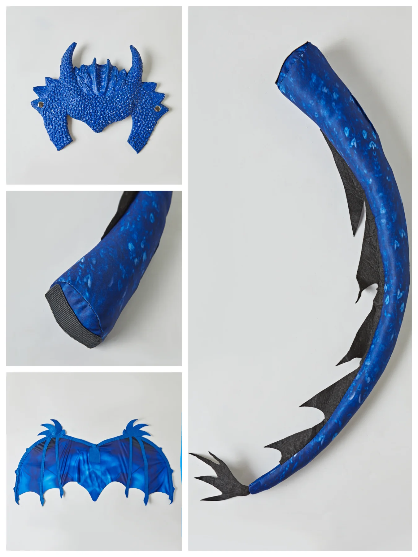 Kids Blue Dragon Jumpsuit Costume with Wings, Tail, and Mask 4