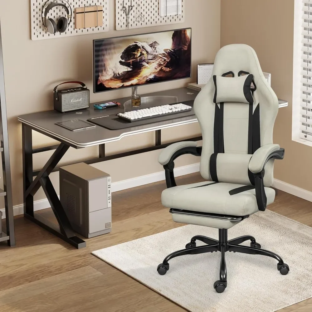 Breathable Fabric Gaming Chair with Footrest, Height Adjustable Game Chair, Video Gaming Chair for Gaming Room