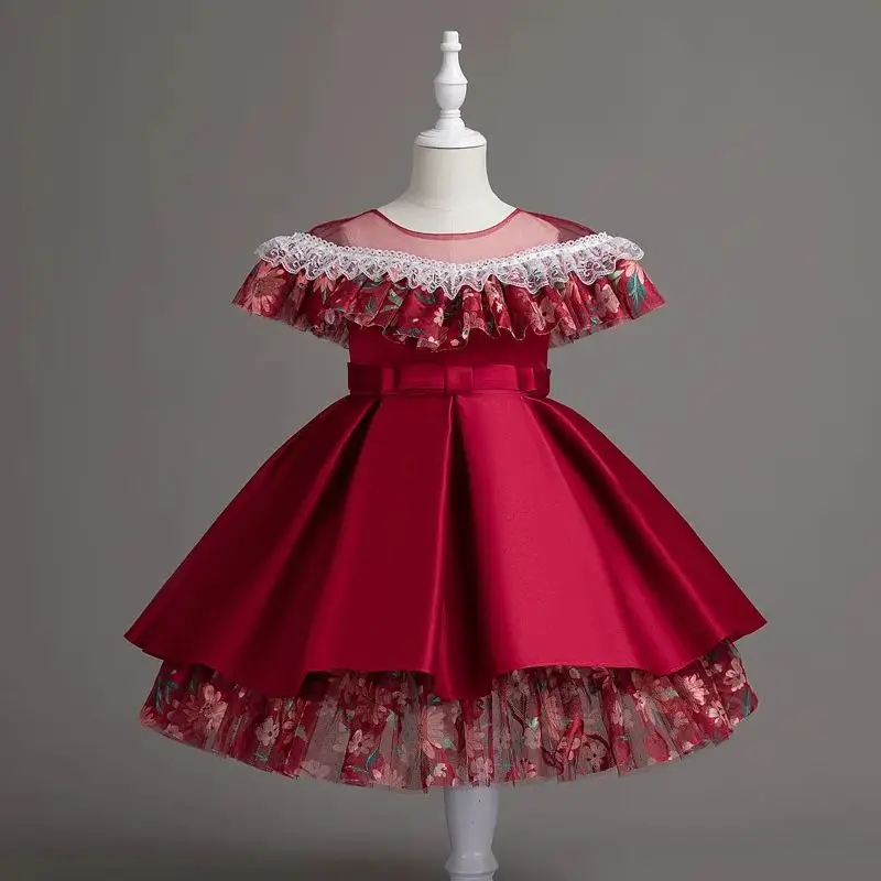 

Elegant Party Dress For Girls Flower Embroidery Lace Princess Dress For Kids Wedding Birthday Christmas New Year Fancy Outfit