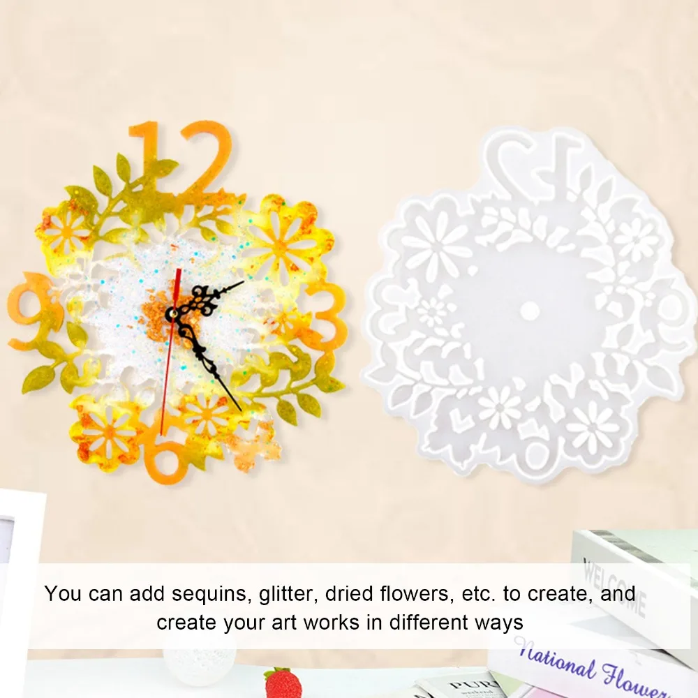 

Resin Jewelry DIY White Silicone Clock Mould Silicone 12 Inch DIY Clock Mould Large Floral Clock Resin Mould Craft Making